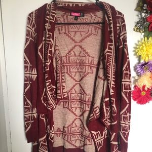 Red and cream cardigan